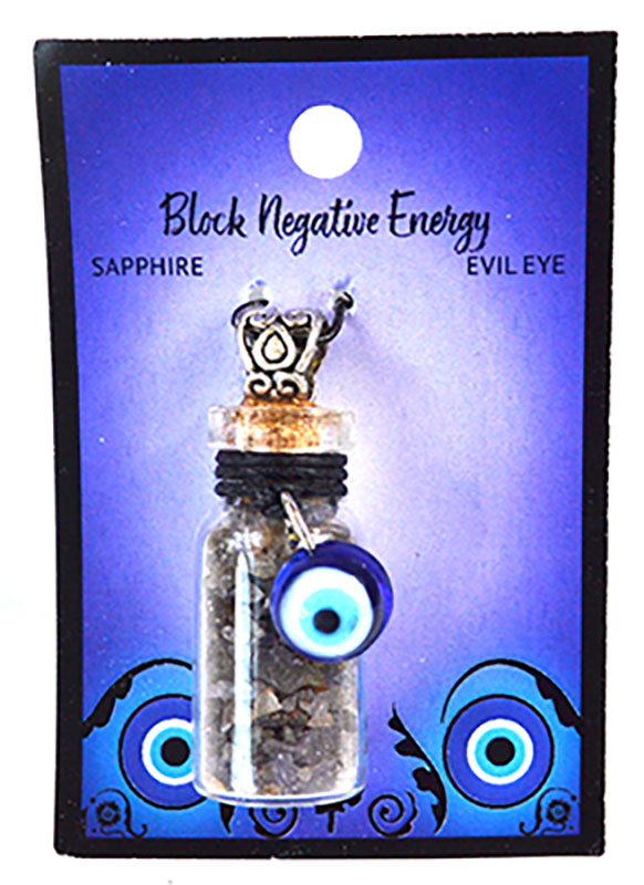 Sapphire Chips in Bottle with Evil Eye necklace (image for) Sapphire Chips in Bottle with Evil Eye necklace